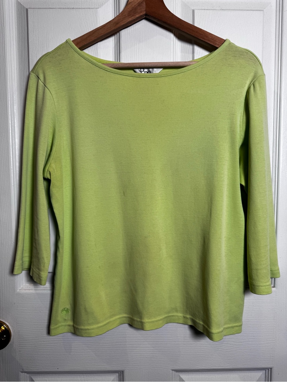 Lilly Pulitzer Lime Green Pima Cotton Boat Neck Top Size Large 3/4 Sleeve